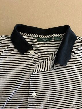 Bobby Jones Black Collar White & Black Thin-Striped Polo